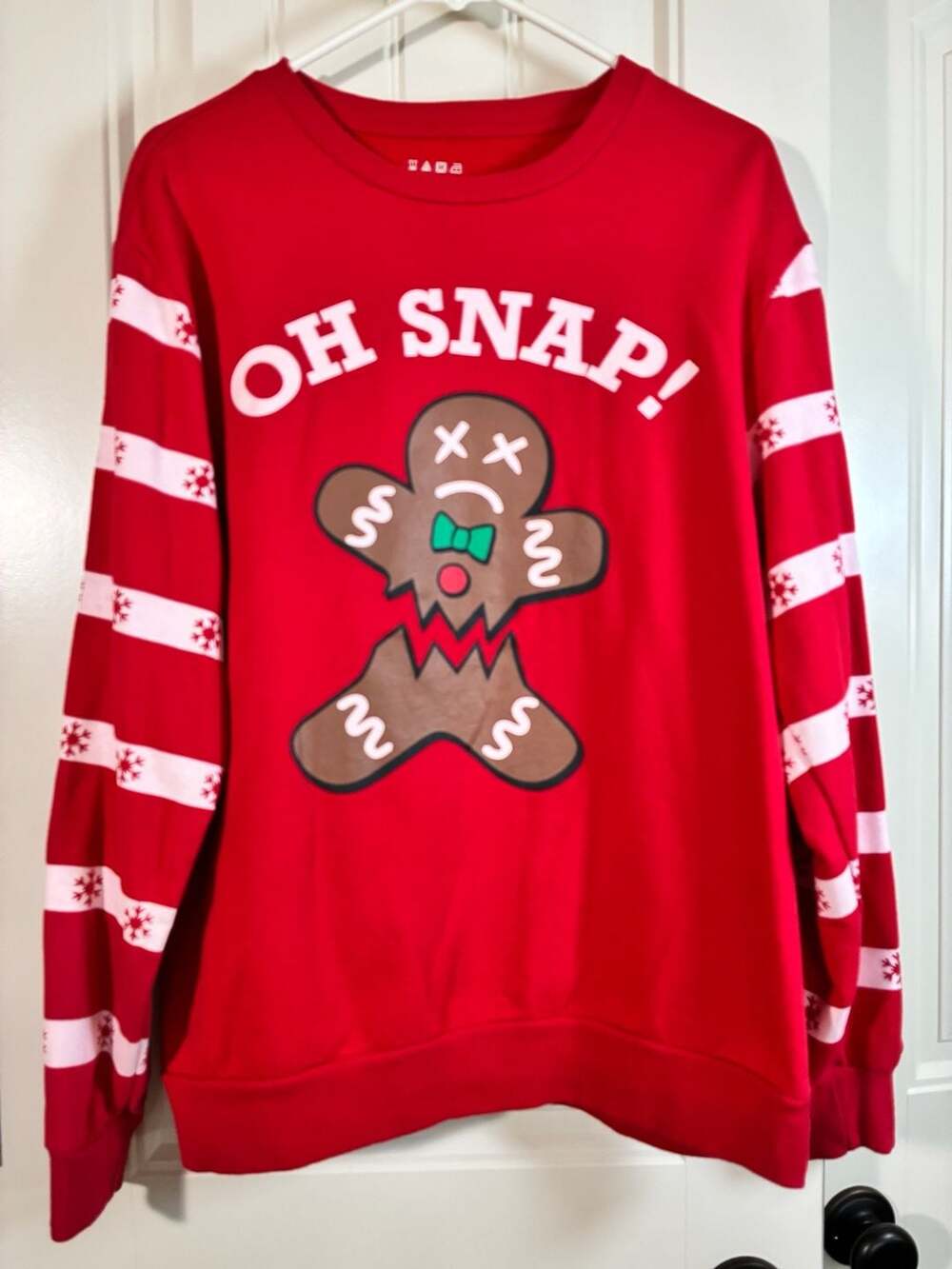 Oh Snap Gingerbread Cookie Ugly Christmas Sweater Sweatshirt Red, Large